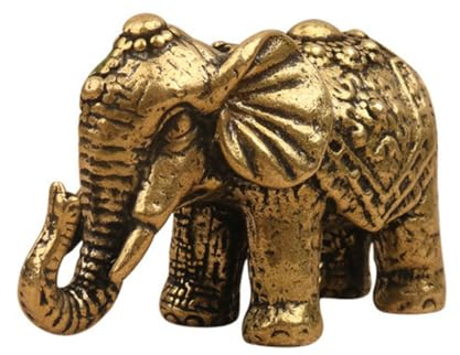 PIGPIGFLY Massiver Mini-Elefant aus reinem Messing – Handgefertigtes Statue-Figurchen für Tisch, Schreibtisch und Wohnzimmer, Glücksbringer, 2,9 cm hoch, 5,2 cm lang
