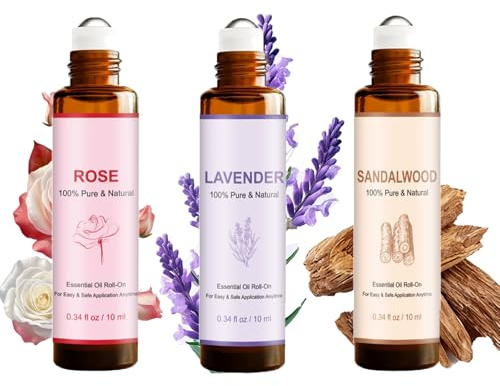 Aromatherapie Ätherische Öle Roll On Set, 3 X 10ml Gebrauchsfertige Natürliche Vorgetrübte Ätherische Ölmischung Wellness Kleinigkeiten Geschenkset Für Frauen Zur Hautpflege Und Für Den Heimgebrauch