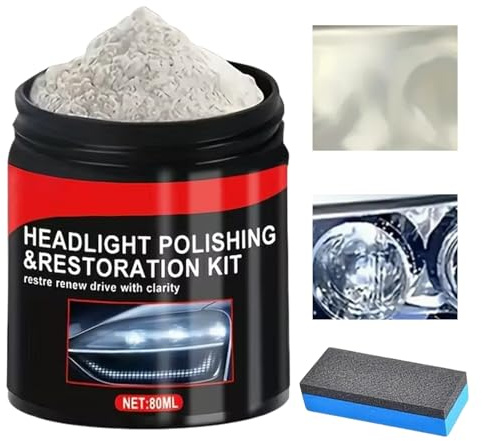 Rengöringsset för strålkastare – 80 ml poleringspulver för fordonsglas, återställningspulver för bil, fordon, bilar, lastbilar, SUV, vindruta, hushåll, badrum,