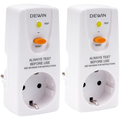 Wattive Fi Schutzschalter Steckdose,16A 230V Personenschutzstecker,Fi Steckdose Fehlerstrom Schutzschalter Stecker Anti-Leckagen und Elektro-Schock,10mA-Schutzkontakt（2 Packungen）