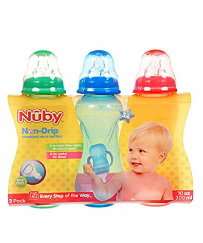 Nuby 3er Pack tropffrei Standard Hals Flaschen rot/grün Einheitsgröße