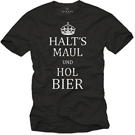 MAKAYA Coole T-Shirts mit Witzigen Sprüchen Halts Maul HOL Bier Schwarz Männer S-XXXL