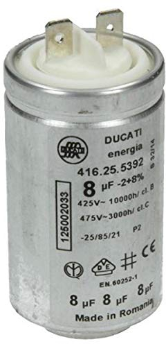 Condensatore condensatore di avviamento Electrolux AEG 8 uF 450V DUCATI energia 416.25.5392 con linguette per asciugatrice 1250020334 1250020334 12500202033