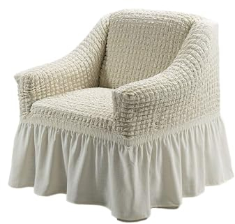 My Palace Aurora Sesselschoner 1 Sitzer Stretch und antirutsch Sesselhusse Fernsehsessel Bezug elastischer Sesselüberwurf mit Schaumstoffankern, 70-120cm Creme