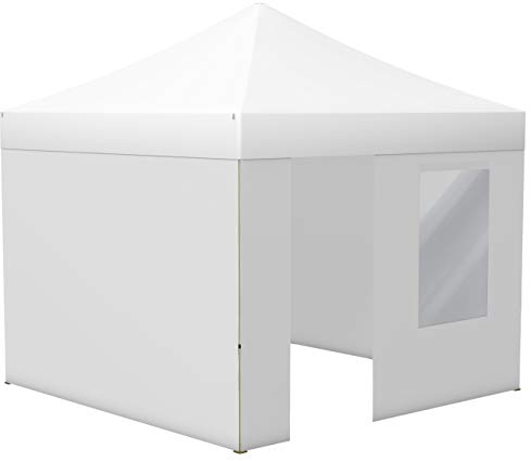 Vispronet Profi Faltpavillon Basic 3x3 m in Weiß, Stahl-Scherengitter, 4 Seitenteile - Davon 1 Wand mit Tür & Fenster (weitere Farben & Größen)