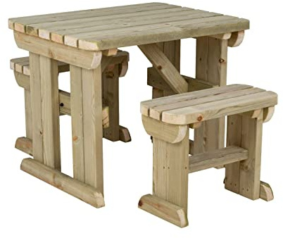 Arbor Garden Solutions 4 Seat Wooden picnic table and bench set, Yews compact rounded patio furniture (4ft, Light Green (Natural))