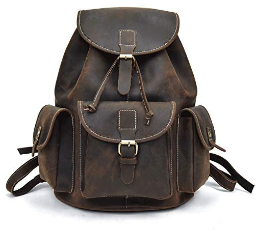 LUUFAN Unisex Leder Backpack Casual Rucksack Schultasche (Brown 5)