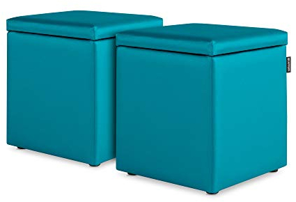 Happers 2er-Set Hocker mit Stauraum aus Kunstleder Türkis für das Wohnzimmer oder Schlafzimmer