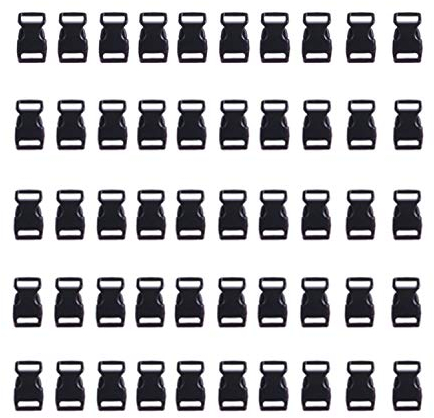 HONGCI 50pcs Seitliche Freigabe-Plastikmini Schnallen 3/8 Zoll für Paracord Armbänder, Hundehalsband, Gurtband, Bushcraft, Rucksack-Zusätze, Zelt (Schwarz)