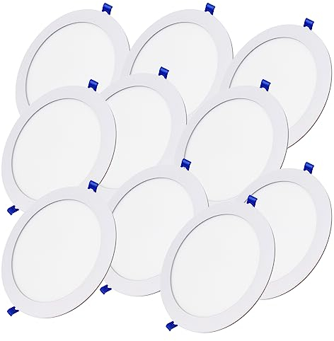 LED ATOMANT Packung mit 10 LED Einbaustrahler Downlight Rund Flach 225mm 20W, CCT (Farbwahlschalter Warmweiß, Neutralweiß oder Kaltweiß), Durchmesser 205mm, 1800 Lumen, Inklusive Treiber