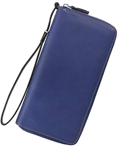 Lavemi Damen-Geldbörse, RFID-blockierend, 100% Leder, große Kapazität, Reißverschluss, Handyhalter, Clutch, Reise-Geldbörse, Handgelenk, 4. Vintage-Blau, Einheitsgröße