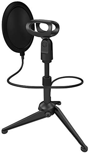 Microphone Stand Mini Desktop Microphone Metal Tripod Stand with Shock Mount Mic Holder Pop Filter for Studio