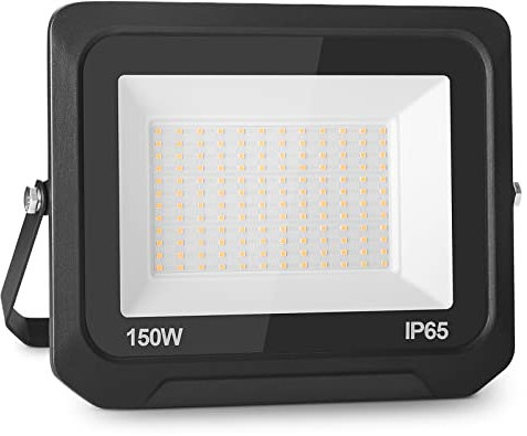 Bapro Projecteur LED 150 W extérieur 15 000 lm 3500 K Spot de sécurité domestique étanche pour cour, aire de jeux, garage, terrain de basket, parking (blanc chaud)
