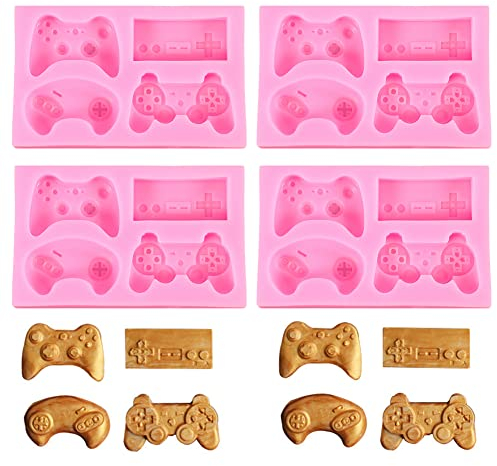 4 Stück Gamepad Silikon Fondant Kuchen Formen 3D Game Schokolade Silikonformen DIY Videospielkontroller Silikon Seifenform Kuchenform Backformen Set (Gaming)