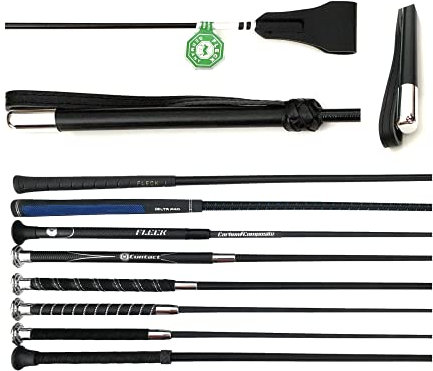 JA Horse Fleck Springpeitsche Springgerte Springstock Reitgerte (65 cm, Ledergriff - Garngespinst lackiert)