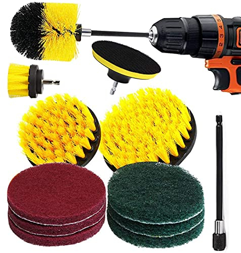Brosse pour Perceuse, 12 Pièces Brosse de Nettoyage Durable pour perceuse de Forage Drill Brush pour Surfaces de Salle de Bain, Sol, Tapis Voiture, 2/ 3.5/ 4/ 5 Brosses