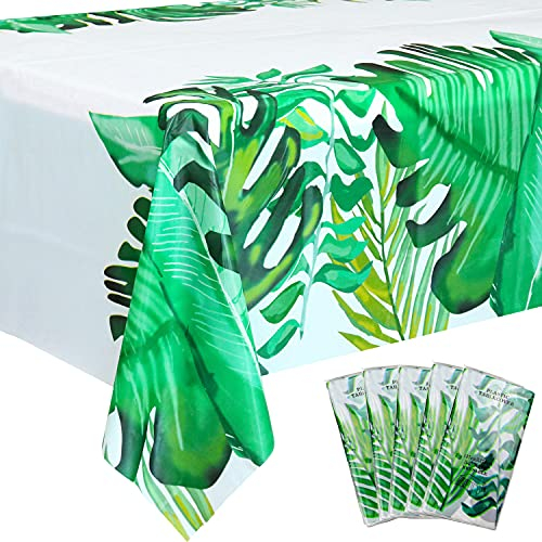 5Pcs Tropical Luau Kunststoff Tischdecke, Hawaii Palmblätter Tischdecke, Dschungel Tischdecke für Baby Geburtstag Brautdusche Geburtstagsparty Sommer Zoo Dschungel Safari Themenparty