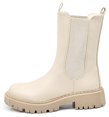 IF FASHION Stivali Stivaletti Anfibi Scarpe Chelsea da Donna Platform Con Suola Track 6609 Beige N.39