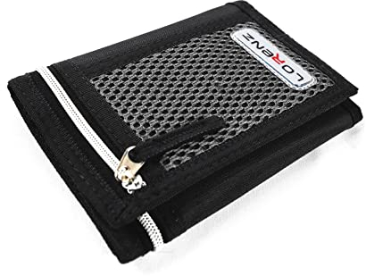 Carteras deportivas para niños, billetera de lona triple para hombres con bolsillo para monedas y soporte para tarjetas de crédito, carpeta impermeable para adolescentes con cadena, Black, Sport