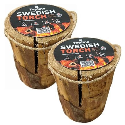 Swedish Fire Torch Instant Fire Wood - 2 x Extra Dry Kiln Dried Logs, Perfect for a Garden Fire Pit. Can Be Used as a Campfire, Stove or Even a Garden Lantern/Garden Candle