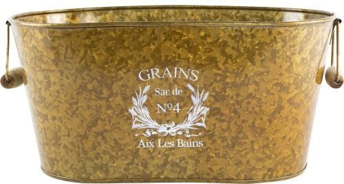 Divas World Antique Brass Planter Tin Trough With Handles Indoor Outdoor Garden Ornaments Flower Pot Plant Accessories Pitcher Herbs Bucket Lightweight Classic Gift