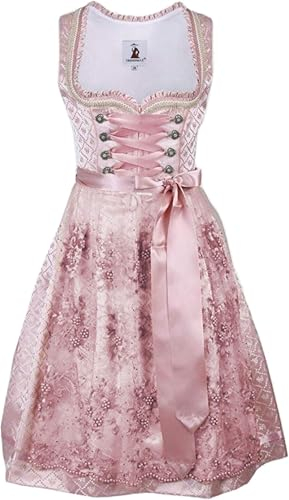 TrendiMax Trachten Damen Dirndl Midi Dirndlkleid Tachtenkleid für Oktoberfest mit Spitzenschürze, Rosa,38