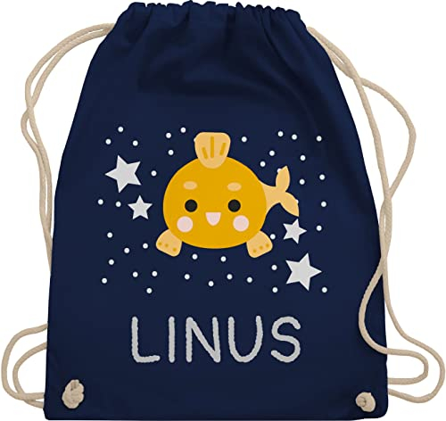 Turnbeutel Rucksack - Goldfisch Fisch Kinder - Unisize - Navy Blau - kita beutel personalisierte+kinder+rucksäcke fische fischen name stoffbeutel sporttasche kindergarten jungen wechselbeutel