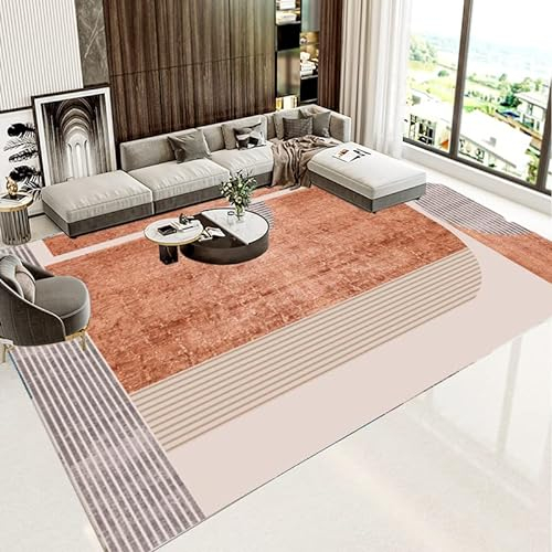 Teppiche Groß für Wohnzimmer Orange-Rosa Kurzflor Teppich Super Soft,Tepich für Esszimmer & Schlafzimmer, Anti-Rutsch Unterseite,Kinderteppich Kinderzimmer