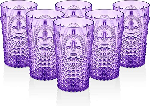 PRISMA - PACK DE 6 VASOS 750 ML. COLOR MORADO. Vaso de policarbonato tamaño grande, reutilizable, libre de BPA