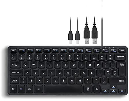 Perixx PERIBOARD-416 Wired Mini USB Keyboard with 4 Hubs - Scissor Keys - Big Print Keys - Detachable USB-A Cable - UK English