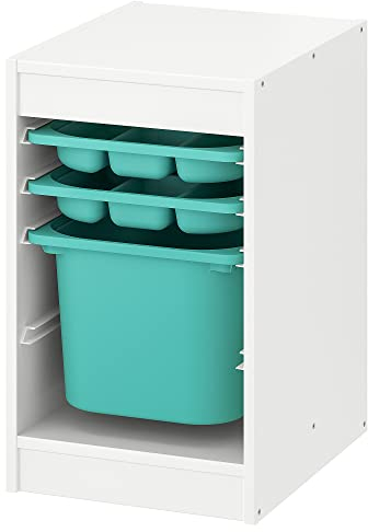 IKEA TROFAST Aufbewahrungskombination mit Box/Tabletts, 34x44x56 cm, weiß/türkis