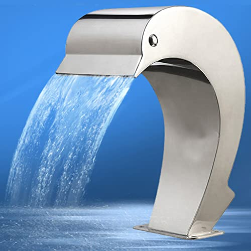 DEHIWI Schwimmbad Wasserfall Brunnen,Edelstahl Silber gebogen Teich Brunnen Pool Wasserfall Garten Außendekoration Pool Sprinkler Pool Wasserspiel,für angelegten Gartenspielplatz,Type1-80cm*50cm
