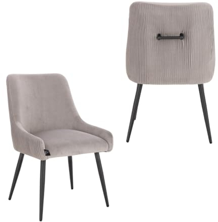 SVITA Isabelle 2er Set Esszimmerstühle Sessel Essstühle Polsterstuhl Lounge-Stuhl Schminkstuhl Chair Rückenlehne Griff Samt Grau