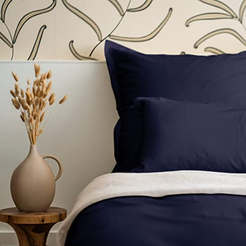 Amqua Mako Satin Bettwäsche Set 220x240cm + 80x80cm (2X Kissenbezüge), 100% ägyptische Baumwolle (Zertifiziert), Dunkelblau/Navy