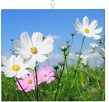Tappetino per asciugare i piatti con fiori rosa e bianchi stampato tappetino di asciugatura per cucina ultra assorbente in microfibra scolapiatti tappetino per piatto grande tappetino da caffè per