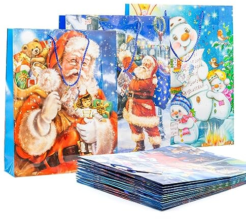 KOVA 6x Geschenktüte Gr. XL für Weihnachten, Weihnachtsmotiv, Geschenktasche, Nikolaus, versch. Größen & Motive, Weihnachtsgeschenktüte, Große & kleine Weihnachtstüten mit Henkel