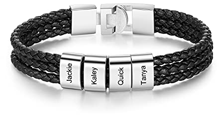 Glooraca Personalisierte Herren Name Armbänder benutzerdefinierte Geflecht Lederarmband mit 1-8 Namen eingraviert benutzerdefinierte Namen Armband für Vater Ehemann Geschenke
