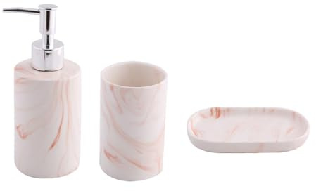 Tauzveok Badezimmer Set, 3-Teilig Seifenspender Set, Mit Seifenspender, Zahnputzbecher Und Seifenschale, Geeignet Für Bad,Waschbecken,Flüssig, Badaccessoires, Modern,Rosa