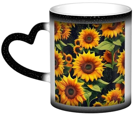 Schöne Sonnenblume Hitzeempfindliche Farbe ändernde keramische Tasse Magischer Becher für Zuhause