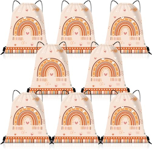 Weewooday 8 Stück Boho Regenbogen Turnbeutel Rucksäcke mit Kordelzug 30 x 25 cm Mädchen Mitgebsel Rucksack Wiederverwendbare Party Geschenkbeutel für Kinder Mädchen Geburtstag Partyzubehör