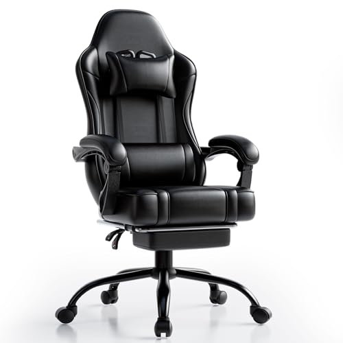 Fruyyzl Sillas Gaming con Reposapies, Silla Gamer Adulto con Respaldo Lumbar, Silla Escritorio Gaming Ajustable en Altura, Silla Ordenador en Piel Sintética