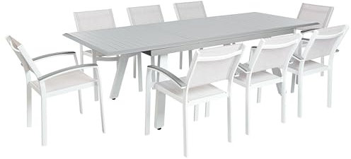Beliani Moderner Gartentisch aus Aluminium mit 8 Stühlen Polyester grau/weiß Pereta