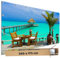 TRIOSK Sichtschutz Garten Dekoration Plane groß mit Motiv Meer Karibik Strand Bar Motivbanner Blickdicht für Terrasse Zaun Gartenzaun Gartenposter PVC Zaunblende 340x173 cm