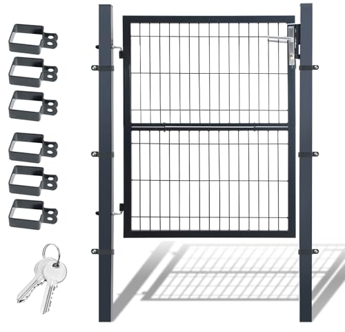 Daromigo Portail de jardin en métal - 120 x 100 cm - En acier galvanisé - Avec poignée, serrure et 3 clés - Porte de clôture robuste - Clôture de jardin - Anthracite