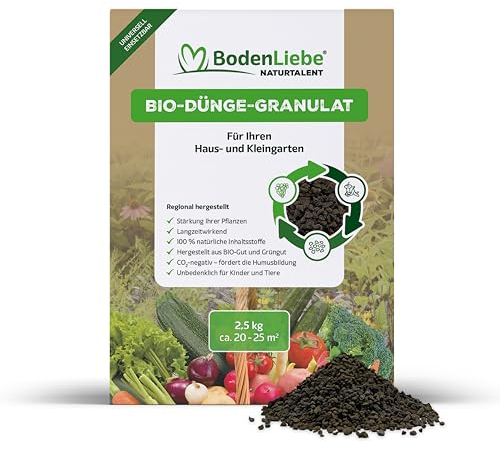 BodenLiebe - Universal-BIO-Pflanzendünger - nachhaltiges Wachstum - langzeitwirkend [100% natürlich – ohne Chemie] - Granulat - klimafreundlich - für Obst, Gemüse, Blumen, Sträucher (2,5 kg)