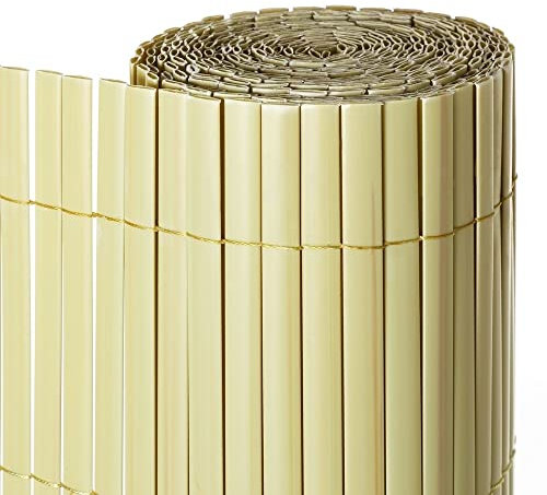 LOLAhome Cañizo PVC de Doble Cara Beige 3x1,5 Metros | Resistente 1.200 gr/m2, Decorativo y Fácil Instalación | Alta Privacidad y Ocultación para Valla, Jardín, Balcón o Terraza