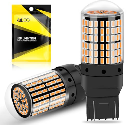 AILEO Lampadine LED 2024 7440/7443 giallo ambra 3200LM, utilizzate per retromarcia, stop, freno, indicatore di direzione e luci diurne, confezione da 2 pezzi.