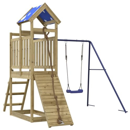 vidaXL Spielturm, Klettergerüst mit Kletterwand Seil Schaukel Leiter, Kinder Kletterturm Spiel-Zubehör für Garten, Holz Spielplatz Spielhaus, Kiefernholz Imprägniert