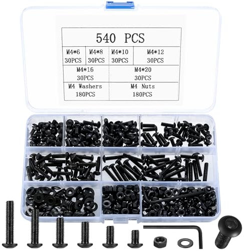 M4 Schrauben Set, 540 Stück Linsenkopf Innensechskantschrauben Muttern, Halbrundkopf Gewindeschrauben Maschinenschrauben Und Muttern Unterlegscheiben Sortiment, RC Fahrrad Schrauben