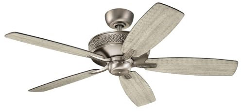 Elstead Monarch II Ventilador de techo de peltre antiguo bruñido, 132 cm, mando a distancia
